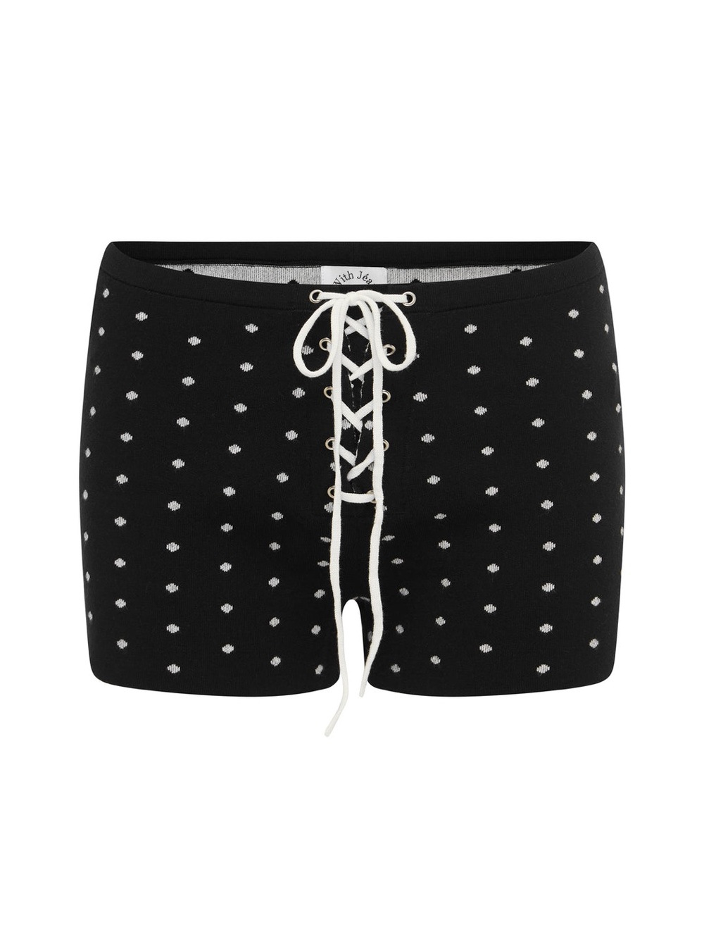 With Jean Black Polka Dot Lace-Up Bike Shorts